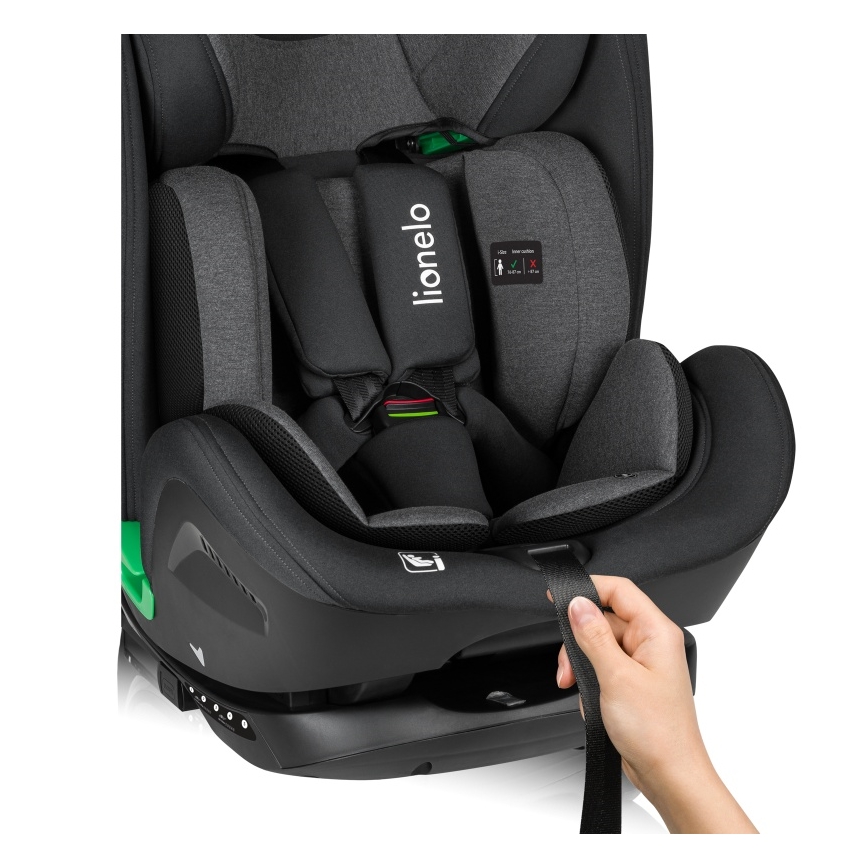 Lionelo - Käännettävä turvaistuin jalustalla HARPER i-Size 76-150 cm Black Carbon