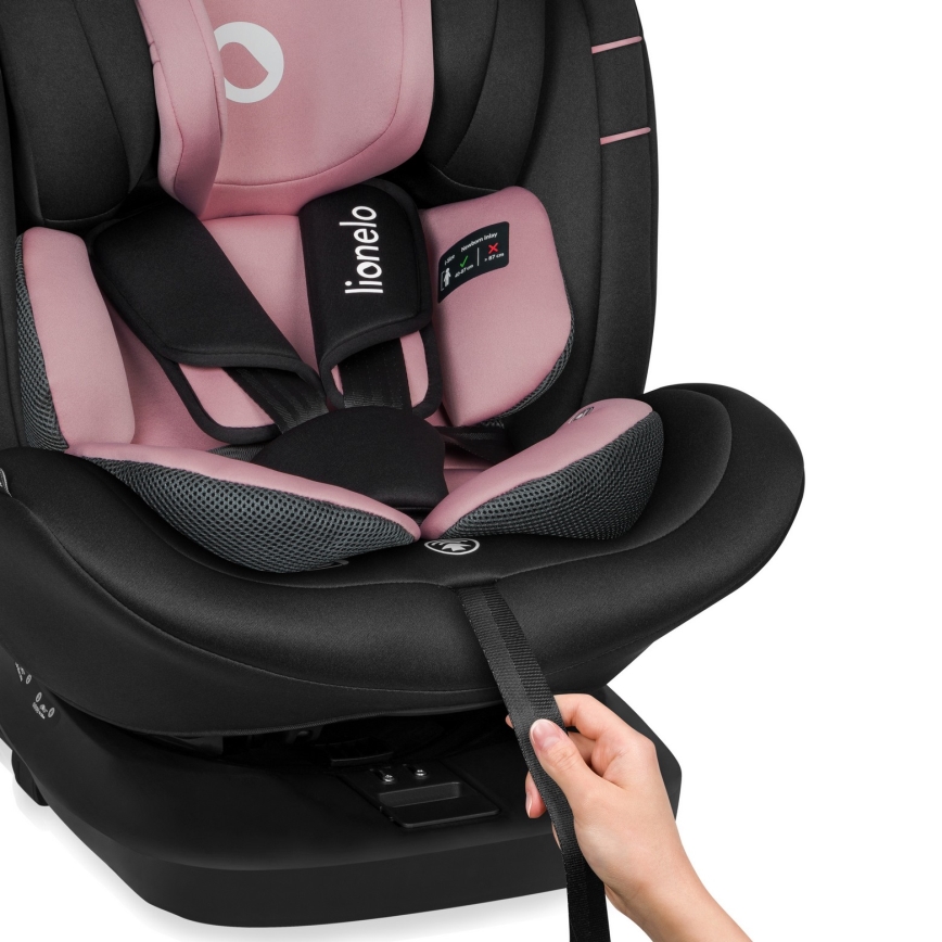 Lionelo - Kääntyvä turvaistuin jalustalla BASTIAAN i-Size 40-150 cm Roosa
