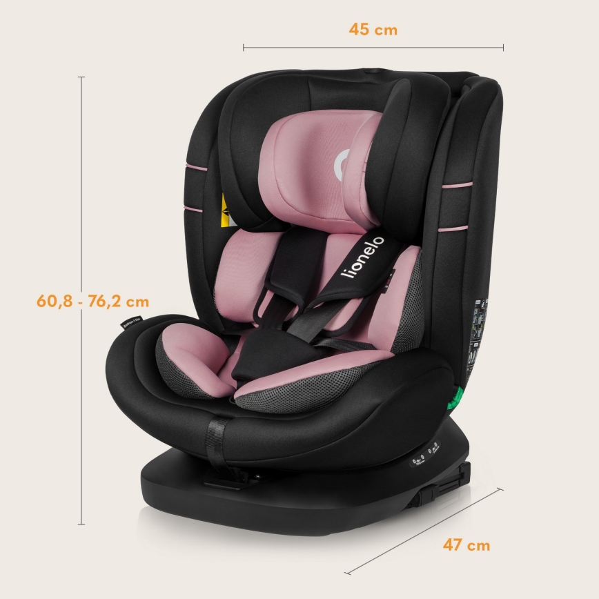Lionelo - Kääntyvä turvaistuin jalustalla BASTIAAN i-Size 40-150 cm Roosa