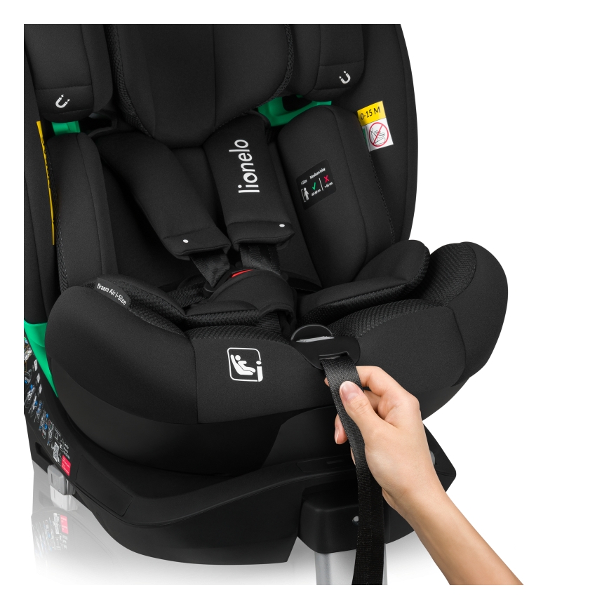 Lionelo - Pyörivä turvaistuin jalustalla BRAAM AIR i-Size 40-150 cm Black Carbon