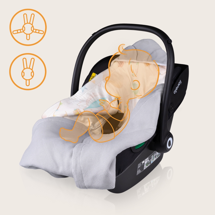 Lionelo - Kapalo turvaistuimeen TRAVEL SWADDLE 90x90 cm Harmaa Ilmapallo