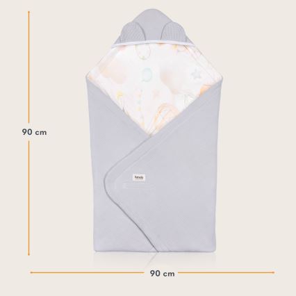 Lionelo - Kapalo turvaistuimeen TRAVEL SWADDLE 90x90 cm Harmaa Ilmapallo