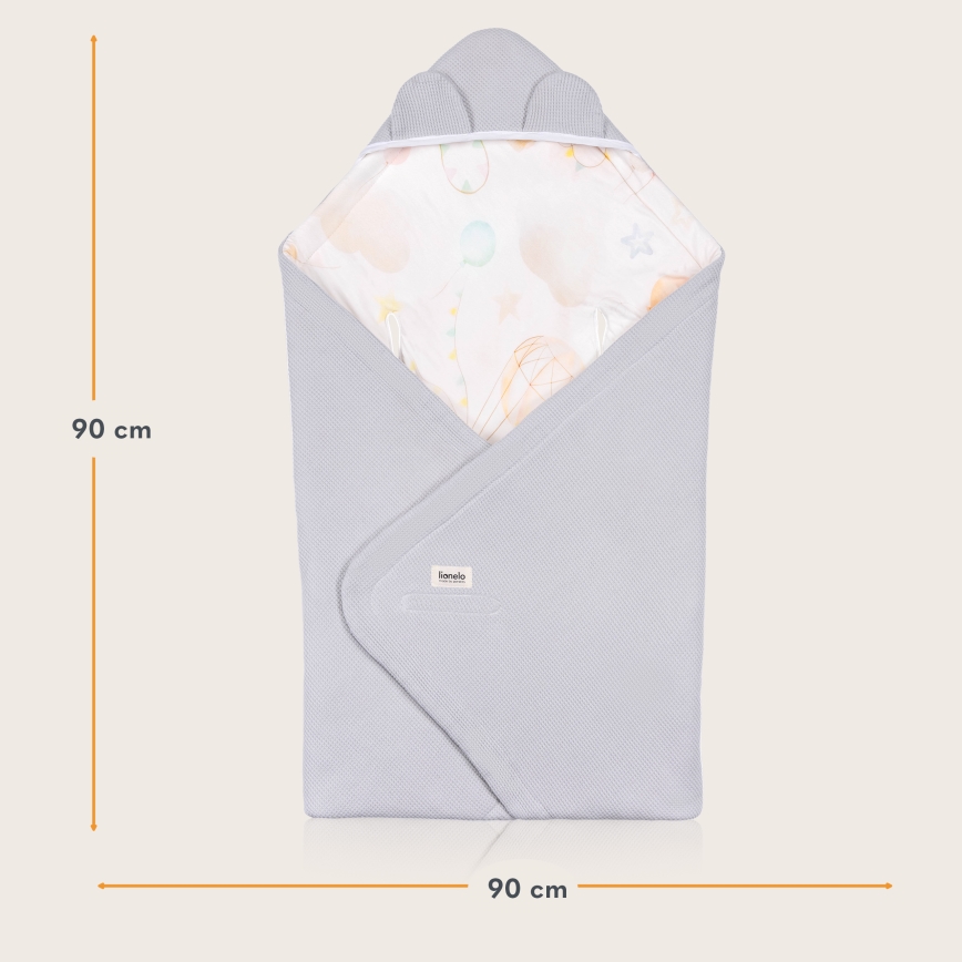 Lionelo - Kapalo turvaistuimeen TRAVEL SWADDLE 90x90 cm Harmaa Ilmapallo