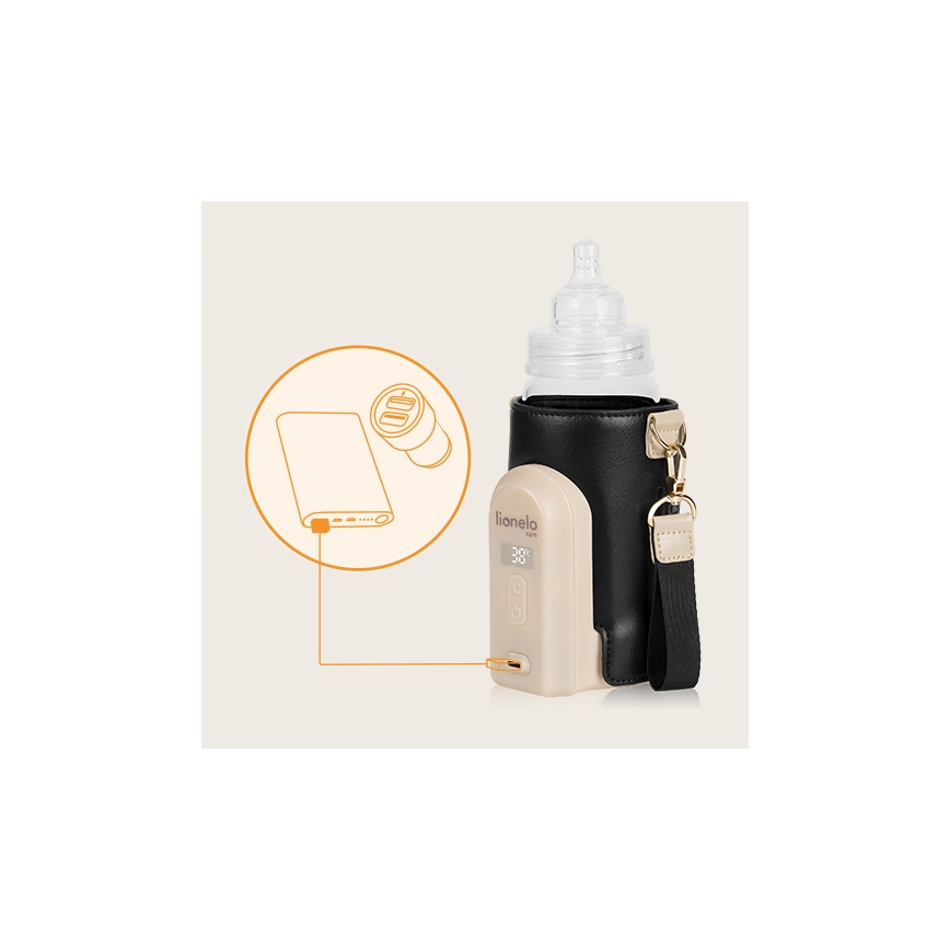 Lionelo - Ladattava pullonlämmitin THERMUP GO EVO 18W/5V musta/beige