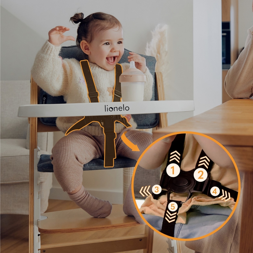 Lionelo - lasten 3-in-1 ruokatuoli FLORIS, valkoinen/luonnonväri