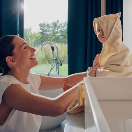 Lionelo - Lasten musliinihuppupyyhe MUSLIN HOODED TOWEL Beige Cappuccino