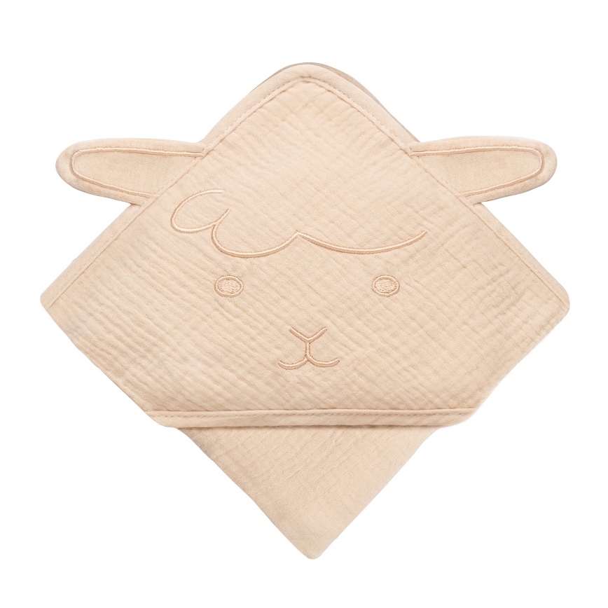 Lionelo - Lasten musliinihuppupyyhe MUSLIN HOODED TOWEL Beige Cappuccino