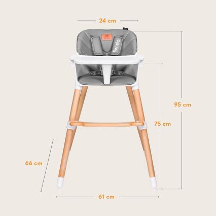 Lionelo - Lasten ruokatuoli 2-in-1 KOEN Grey Stone