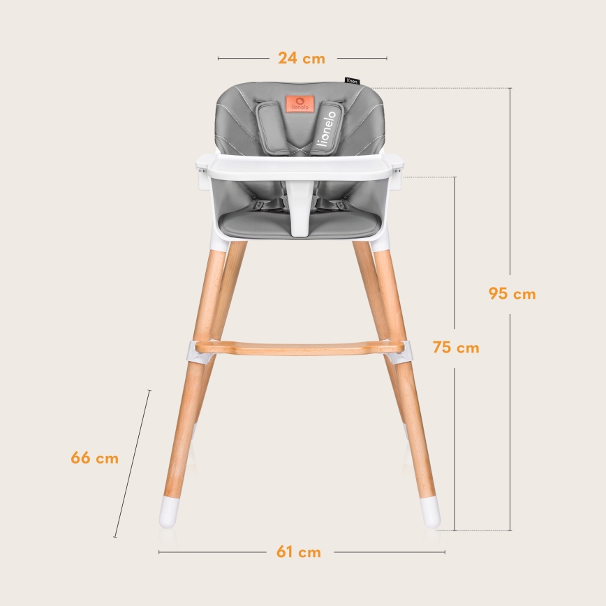 Lionelo - Lasten ruokatuoli 2-in-1 KOEN Grey Stone