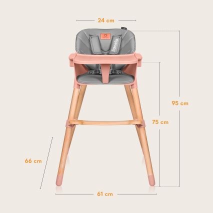 Lionelo - Lasten ruokatuoli 2-in-1 KOEN Pink Rose
