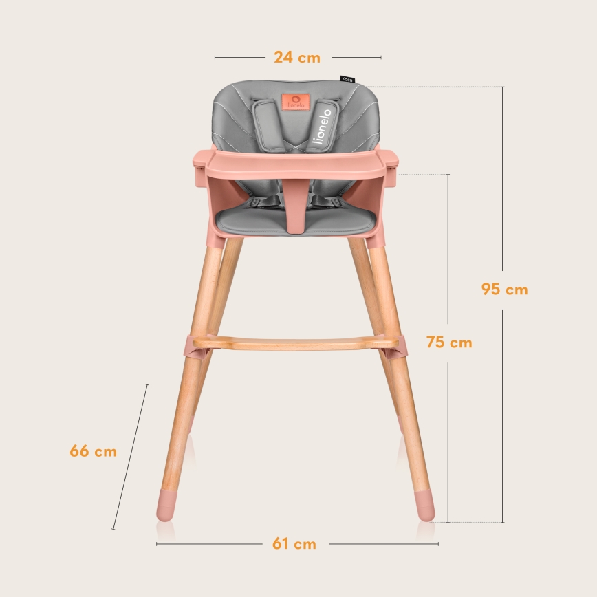 Lionelo - Lasten ruokatuoli 2-in-1 KOEN Pink Rose