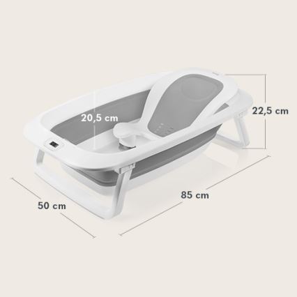Lionelo - Lasten taittuva kylpyamme lämpömittarilla BABY BUBBLE 2x LR44 Dove-harmaa