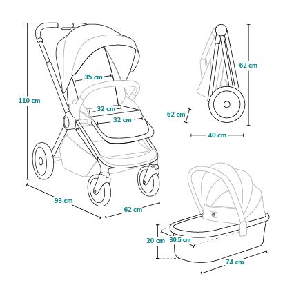 Lionelo - MIKA PLUS 2-in-1 yhdistelmävaunut Musta Onyx