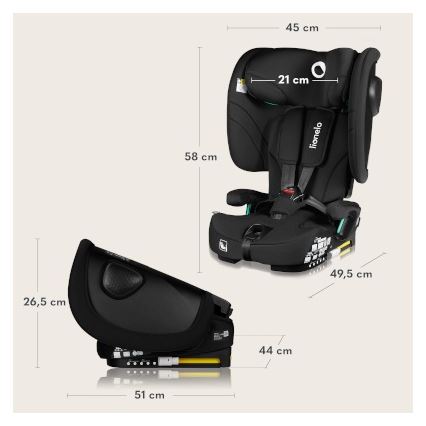 Lionelo - Taitettava lasten turvaistuin NELLY i-Size 76-150 cm Musta Carbon