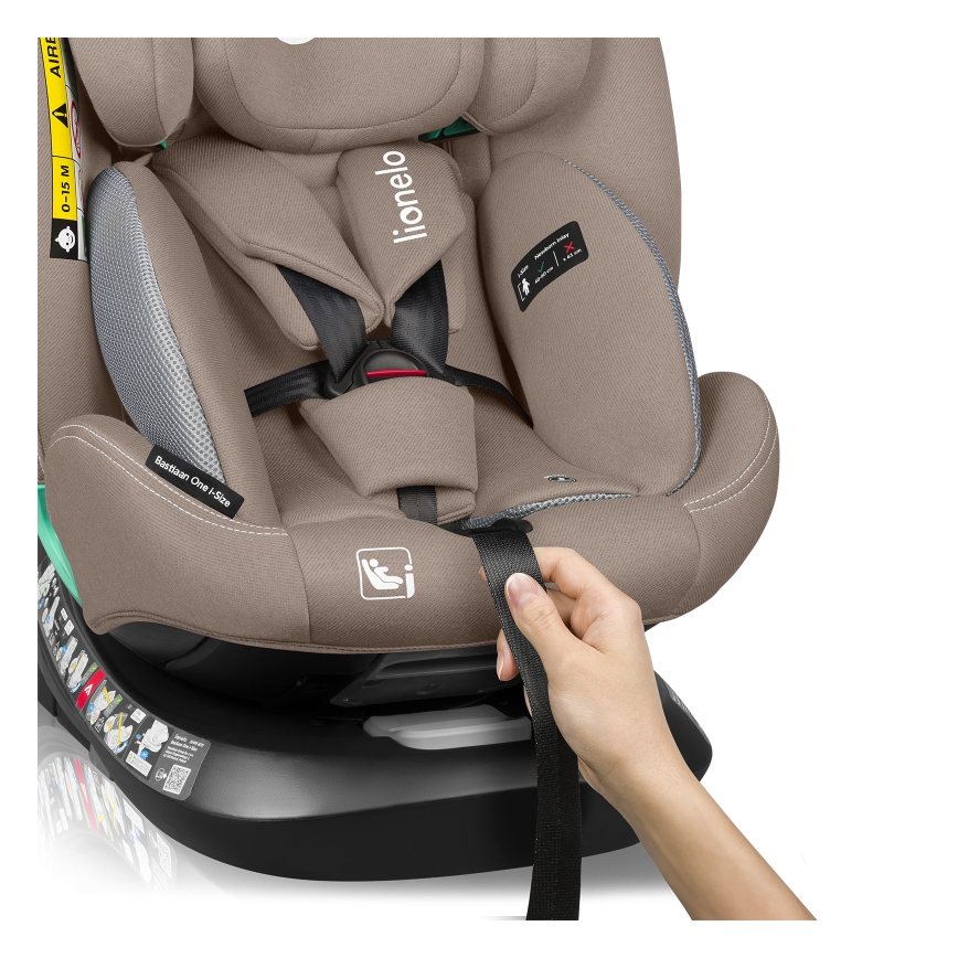 Lionelo - Kääntyvä turvaistuin jalustalla BASTIAAN ONE i-Size 40–150 cm hiekanvärinen