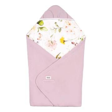 Lionelo - Turvakaukalon kietaisupussi TRAVEL SWADDLE 90x90 cm Vaaleanpunainen kukkakuosi