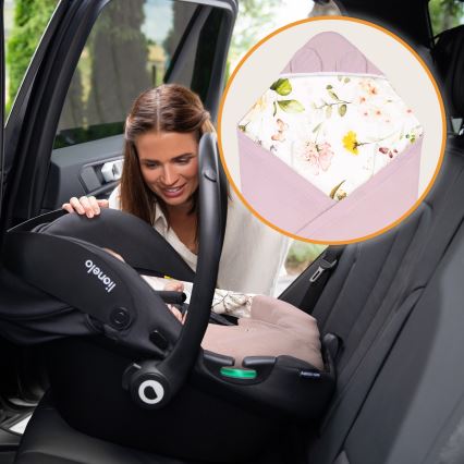 Lionelo - Turvakaukalon kietaisupussi TRAVEL SWADDLE 90x90 cm Vaaleanpunainen kukkakuosi