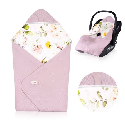 Lionelo - Turvakaukalon kietaisupussi TRAVEL SWADDLE 90x90 cm Vaaleanpunainen kukkakuosi
