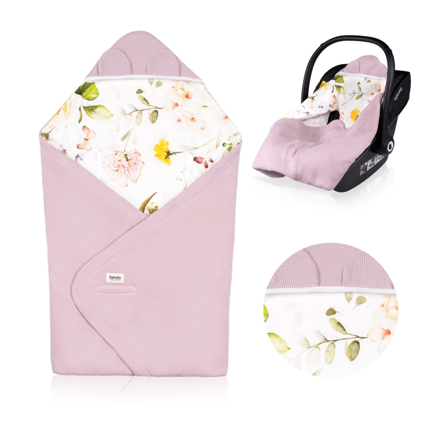Lionelo - Turvakaukalon kietaisupussi TRAVEL SWADDLE 90x90 cm Vaaleanpunainen kukkakuosi