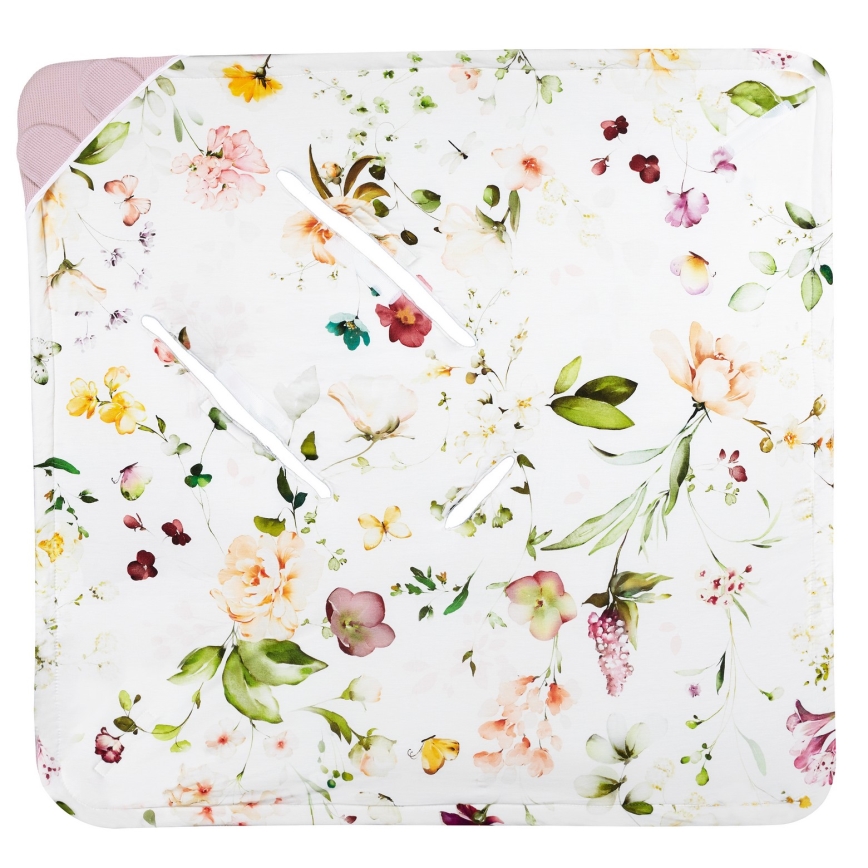 Lionelo - Turvakaukalon kietaisupussi TRAVEL SWADDLE 90x90 cm Vaaleanpunainen kukkakuosi