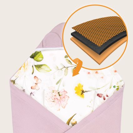 Lionelo - Turvakaukalon kietaisupussi TRAVEL SWADDLE 90x90 cm Vaaleanpunainen kukkakuosi