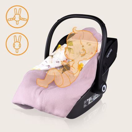 Lionelo - Turvakaukalon kietaisupussi TRAVEL SWADDLE 90x90 cm Vaaleanpunainen kukkakuosi