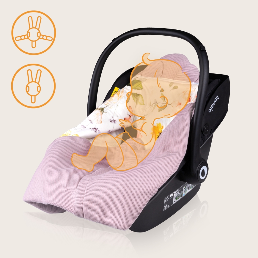 Lionelo - Turvakaukalon kietaisupussi TRAVEL SWADDLE 90x90 cm Vaaleanpunainen kukkakuosi