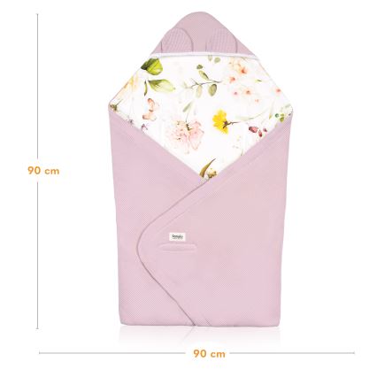 Lionelo - Turvakaukalon kietaisupussi TRAVEL SWADDLE 90x90 cm Vaaleanpunainen kukkakuosi