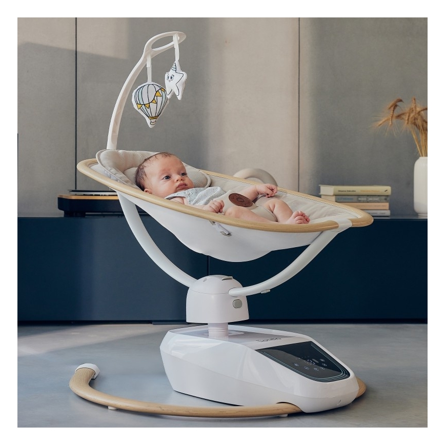 Lionelo - Vauvakeinu melodialla OLIVIA Beige Natural + kaukosäädin