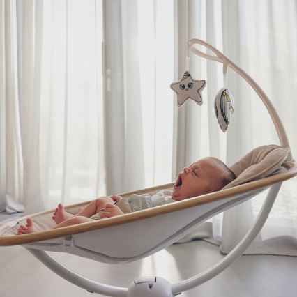Lionelo - Vauvakeinu melodialla OLIVIA Beige Natural + kaukosäädin