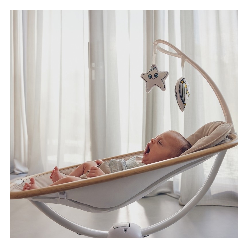 Lionelo - Vauvakeinu melodialla OLIVIA Beige Natural + kaukosäädin