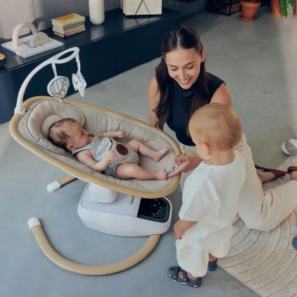 Lionelo - Vauvakeinu melodialla OLIVIA Beige Natural + kaukosäädin