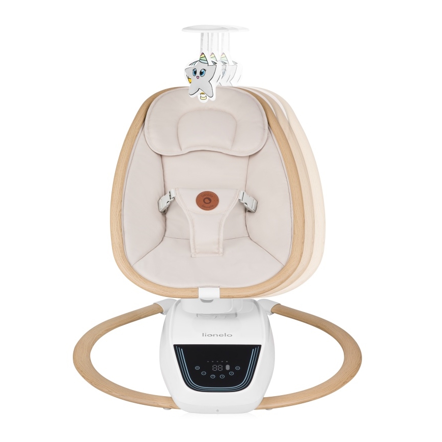 Lionelo - Vauvakeinu melodialla OLIVIA Beige Natural + kaukosäädin