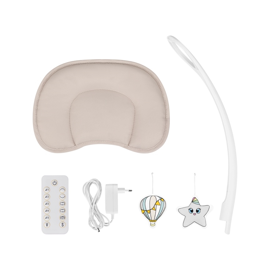 Lionelo - Vauvakeinu melodialla OLIVIA Beige Natural + kaukosäädin