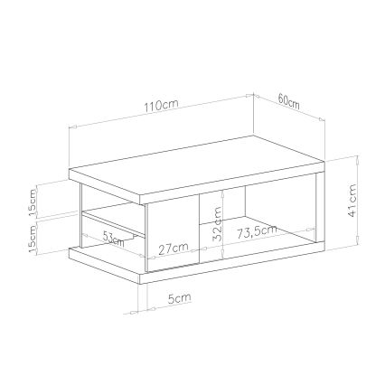 LORA-sohvapöytä hyllyllä ja säilytystilalla, artisan-tammi/musta