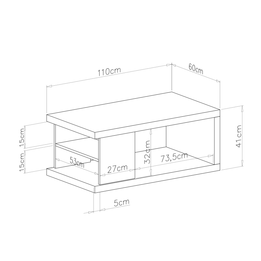 LORA-sohvapöytä hyllyllä ja säilytystilalla, artisan-tammi/musta