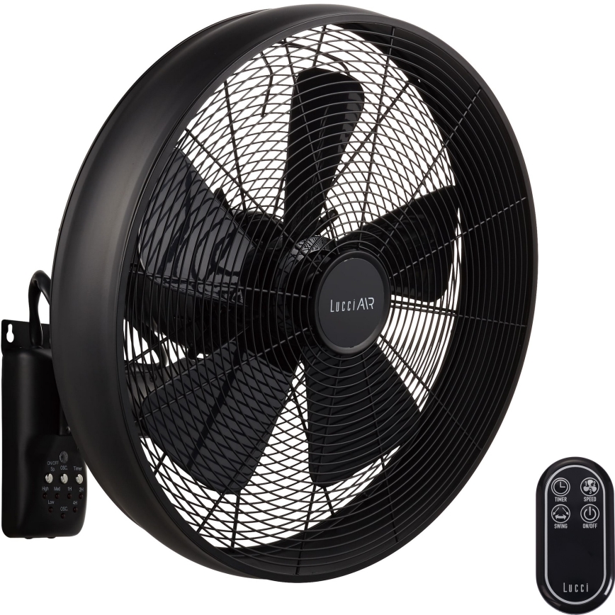 Lucci air 213124 - Seinätuuletin BREEZE 55W/230V musta + kaukosäädin