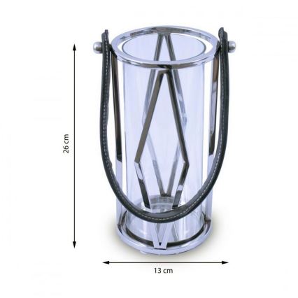 Lyhty FRAGIL 26 cm kiiltävä kromi/musta
