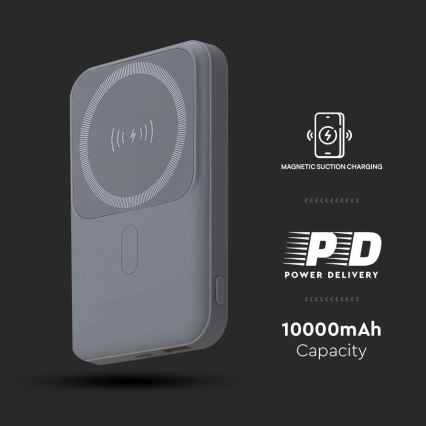 Magneettinen virtapankki langattomalla latauksella Power Delivery 10 000mAh/20W/3,7V harmaa