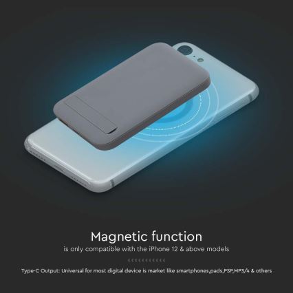 Magneettinen virtapankki langattomalla latauksella Power Delivery 10 000mAh/20W/3,7V harmaa