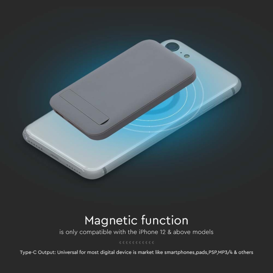 Magneettinen virtapankki langattomalla latauksella Power Delivery 10 000mAh/20W/3,7V harmaa