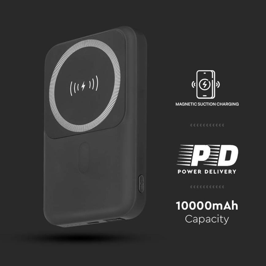 Magneettinen virtapankki langattomalla latauksella Power Delivery 10 000mAh/20W/3,7V musta