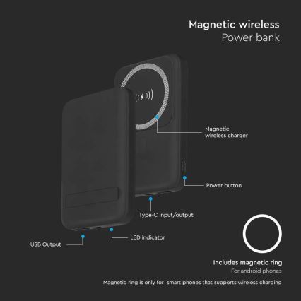 Magneettinen virtapankki langattomalla latauksella Power Delivery 10 000mAh/20W/3,7V musta