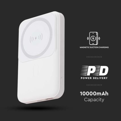 Magneettinen virtapankki langattomalla latauksella Power Delivery 10 000mAh/20W/3,7V valkoinen
