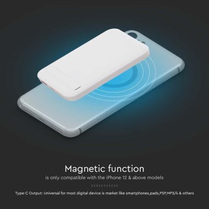 Magneettinen virtapankki langattomalla latauksella Power Delivery 10 000mAh/20W/3,7V valkoinen