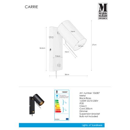 Markslöjd 106587 - Himmennettävä seinävalaisin CARRIE 1xGU10/35W/230V musta
