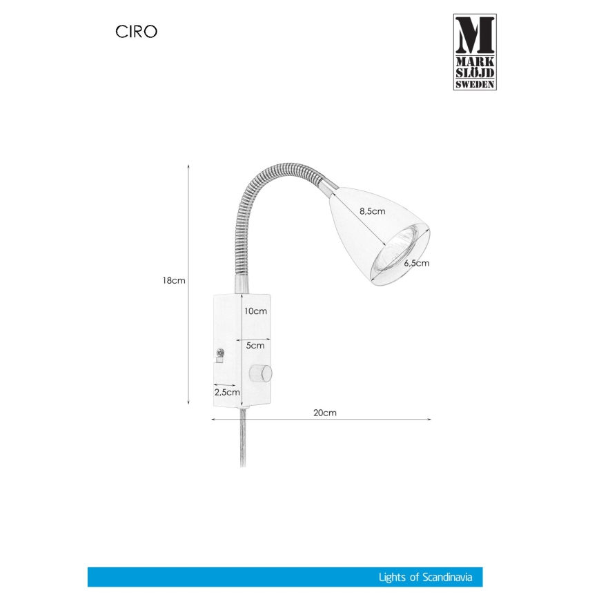 Markslöjd 106589 - Himmennettävä seinävalaisin CIRO 1xGU10/7W/230V