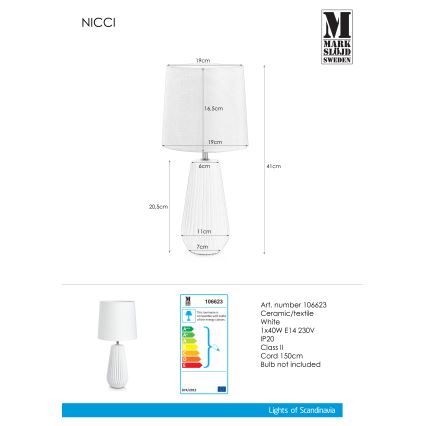 Markslöjd 106623 - Pöytävalaisin NICCI 1xE14/40W/230V