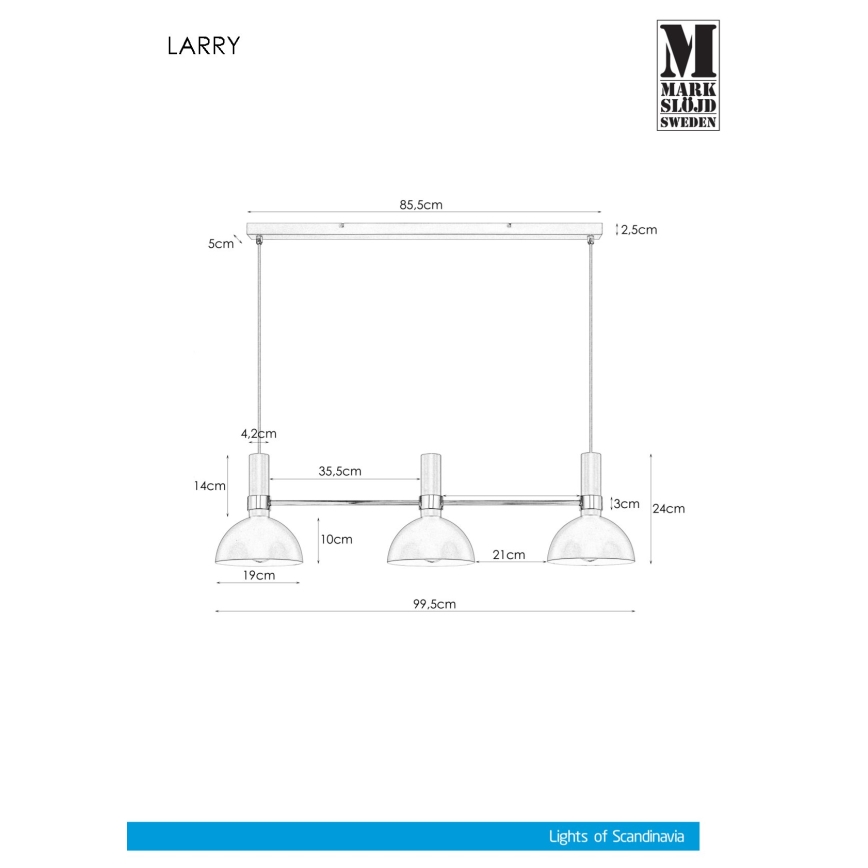 Markslöjd 106855 - Kattokruunu narulla LARRY 3xE27/60W/230V