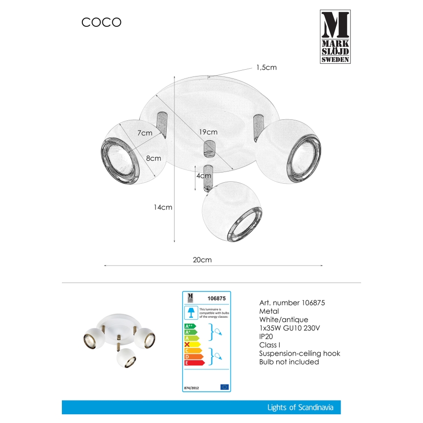 Markslöjd 106875 - Kohdevalo COCO 3xGU10/35W/230V